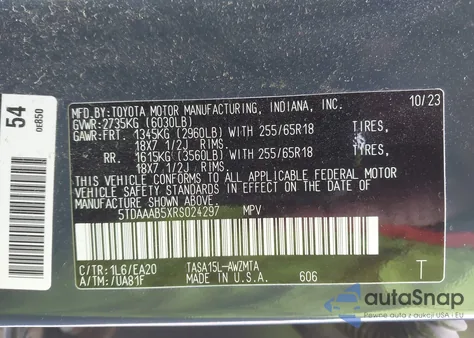 2024 Toyota Grand Highlander Xle из США, поврежденный, VIN 5TDAAAB5XRS024297